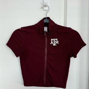 Maroon Short Sleeve Zip-Up Top